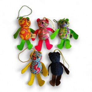 Meiji 365 Teddy Bear Birthday Lot of 5 Mini Plush Stuffed Toys Colorful Charm 3"